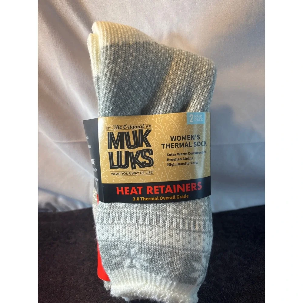 Muk Luks Women Heat Retainers Thermal Socks 2 Pair Pack 3.0 TOG Grey Tan OSFM